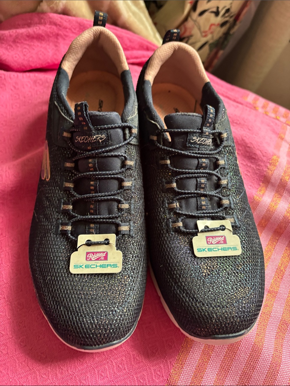 Skechers Women’s Navy Glitter Slip-On Sneakers